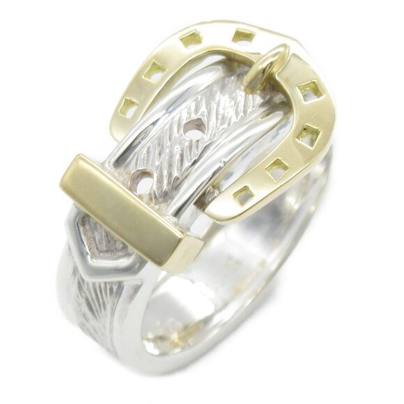 HERMES horseshoe belt ring bague Silver925 18KYG ＃5.25 US size Used - Picture 1 of 9